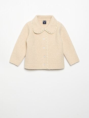 Cardigan com orlas em renda fina
