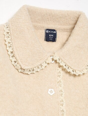 Cardigan com orlas em renda fina