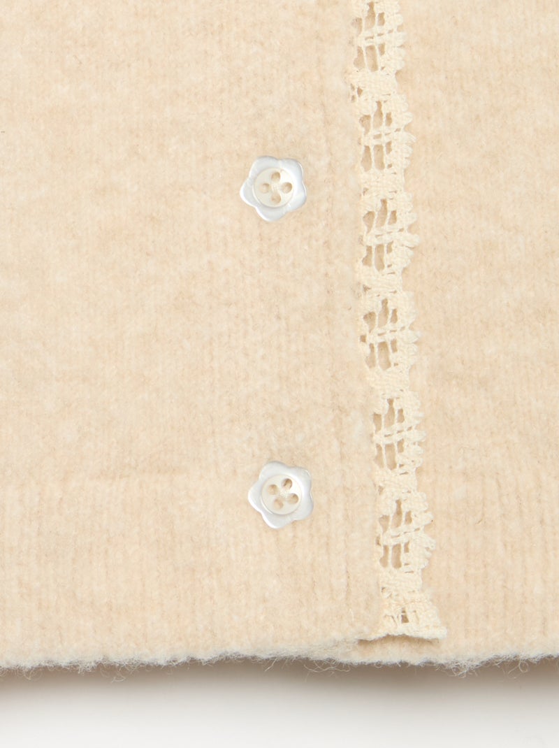 Cardigan com orlas em renda fina Bege - Kiabi