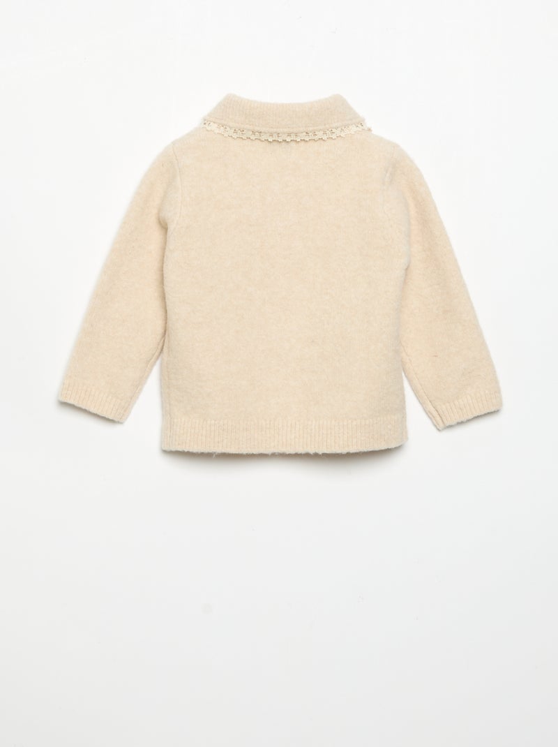 Cardigan com orlas em renda fina Bege - Kiabi