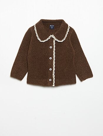 Cardigan com orlas em renda fina