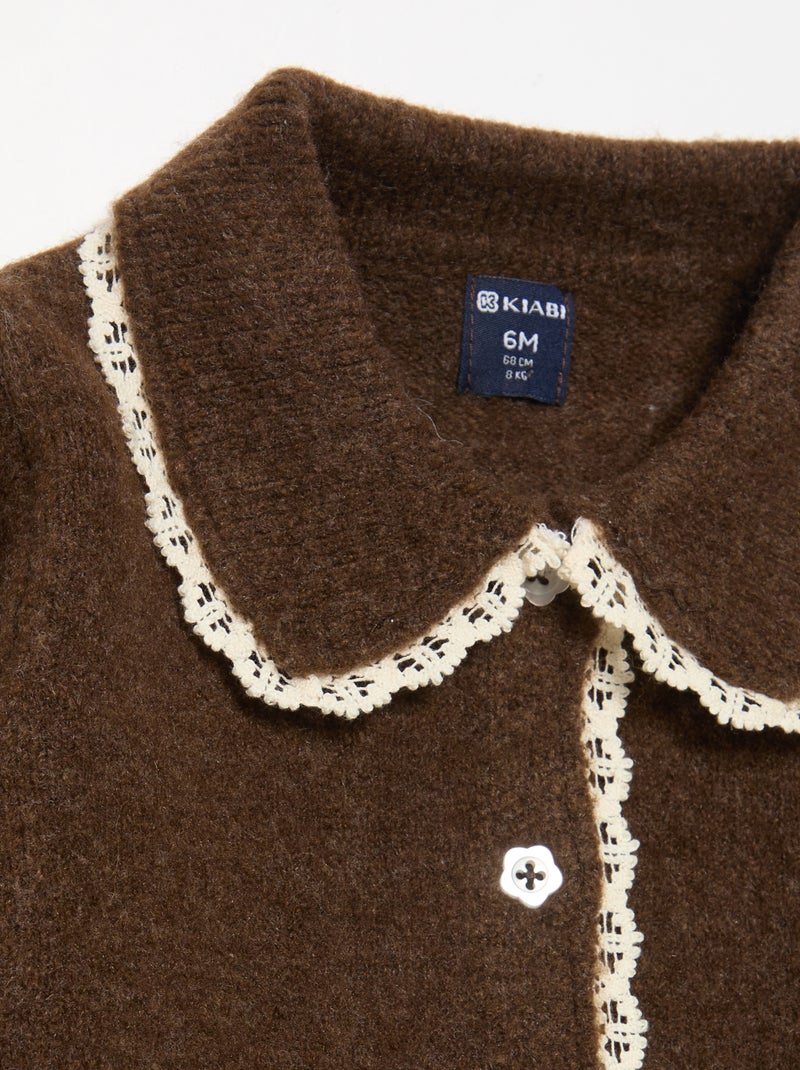Cardigan com orlas em renda fina Castanho - Kiabi