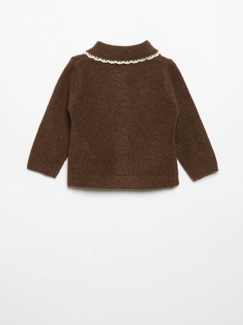Cardigan com orlas em renda fina Castanho - Kiabi