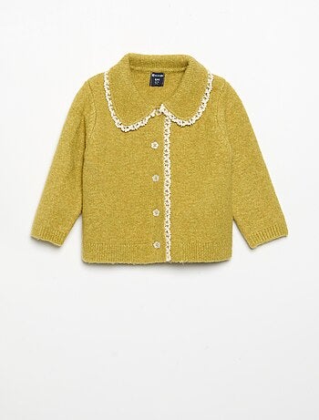 Cardigan com orlas em renda fina