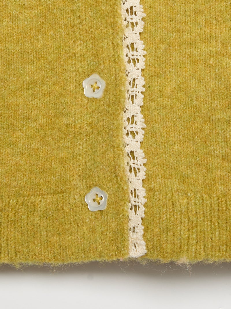 Cardigan com orlas em renda fina Verde - Kiabi