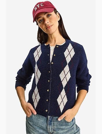 Cardigan com padrão argyle e fecho de botões lucci