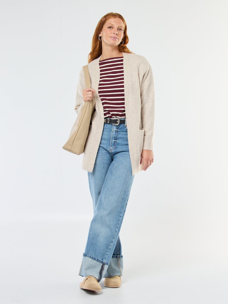 Cardigan comprido aberto Bege - Kiabi