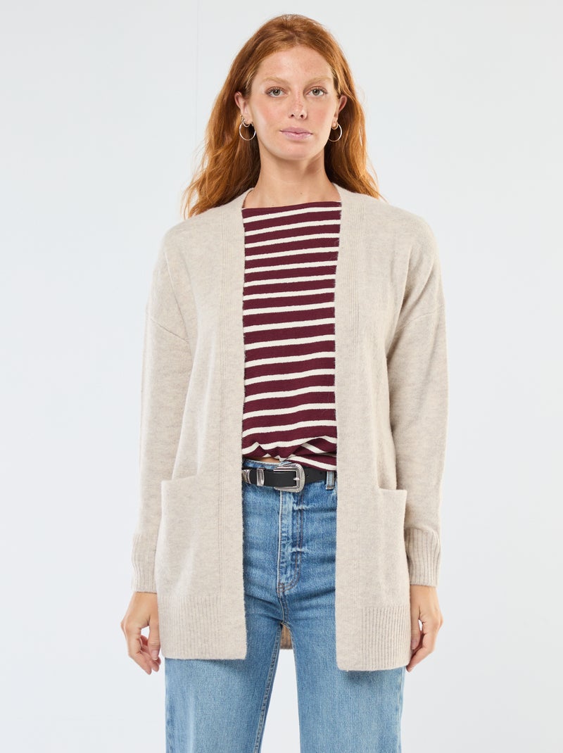 Cardigan comprido aberto Bege - Kiabi