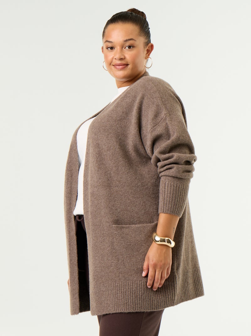 Cardigan comprido aberto Castanho - Kiabi