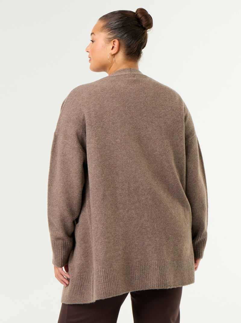Cardigan comprido aberto Castanho - Kiabi