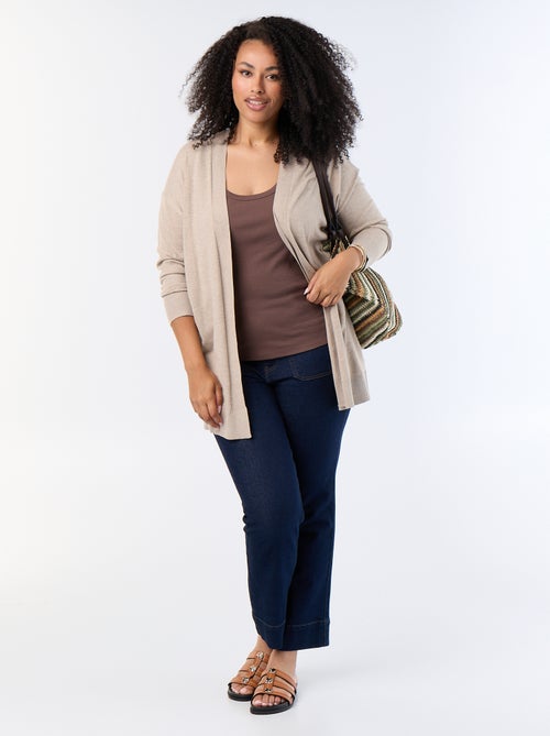 Cardigan comprido aberto em malha fina - Kiabi