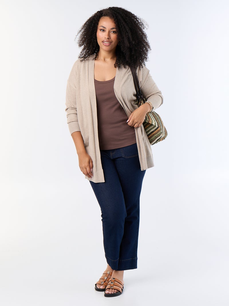 Cardigan comprido aberto em malha fina Bege - Kiabi