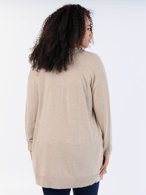 Cardigan comprido aberto em malha fina - Kiabi