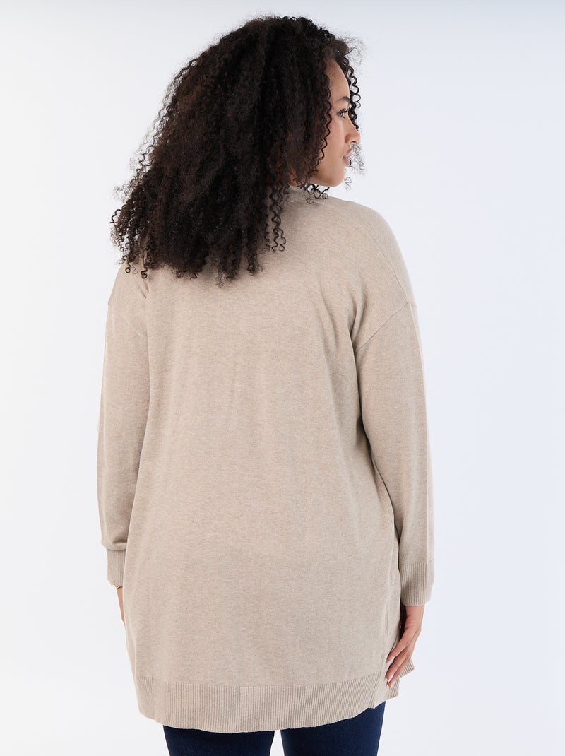 Cardigan comprido aberto em malha fina Bege - Kiabi