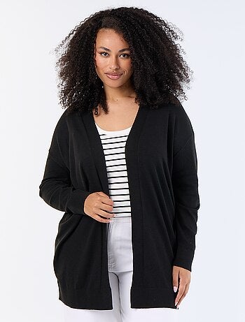 Cardigan comprido aberto em malha fina