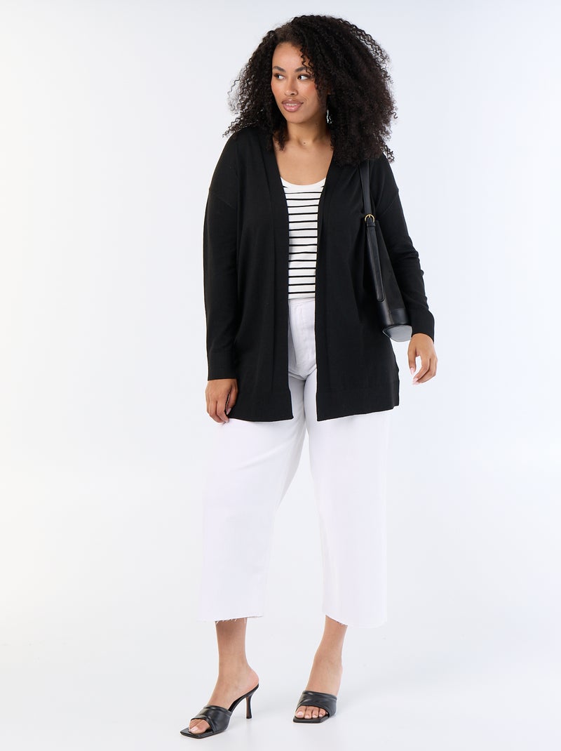 Cardigan comprido aberto em malha fina Preto - Kiabi