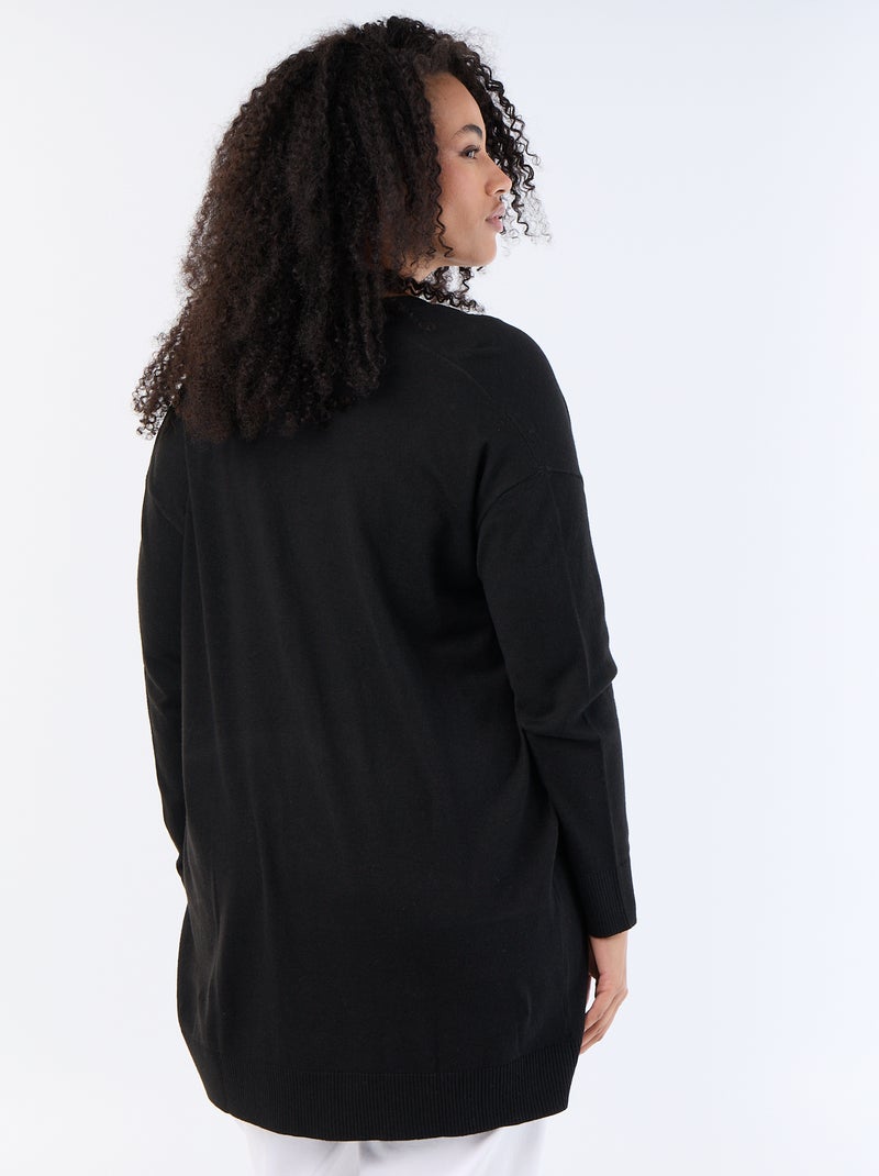 Cardigan comprido aberto em malha fina Preto - Kiabi