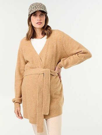 Cardigan comprido de maternidade em mistura de mohair