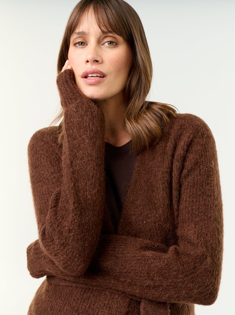 Cardigan comprido de maternidade em mistura de mohair Castanho - Kiabi
