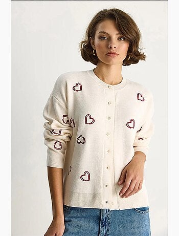 Cardigan comprido em malha com gola com botões lucci