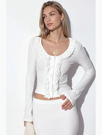 Cardigan crop canelado ajustado busem