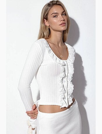 Cardigan crop canelado ajustado busem