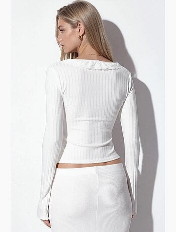 Cardigan crop canelado ajustado busem
