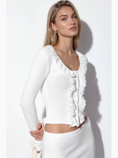 Cardigan crop canelado ajustado busem - Kiabi