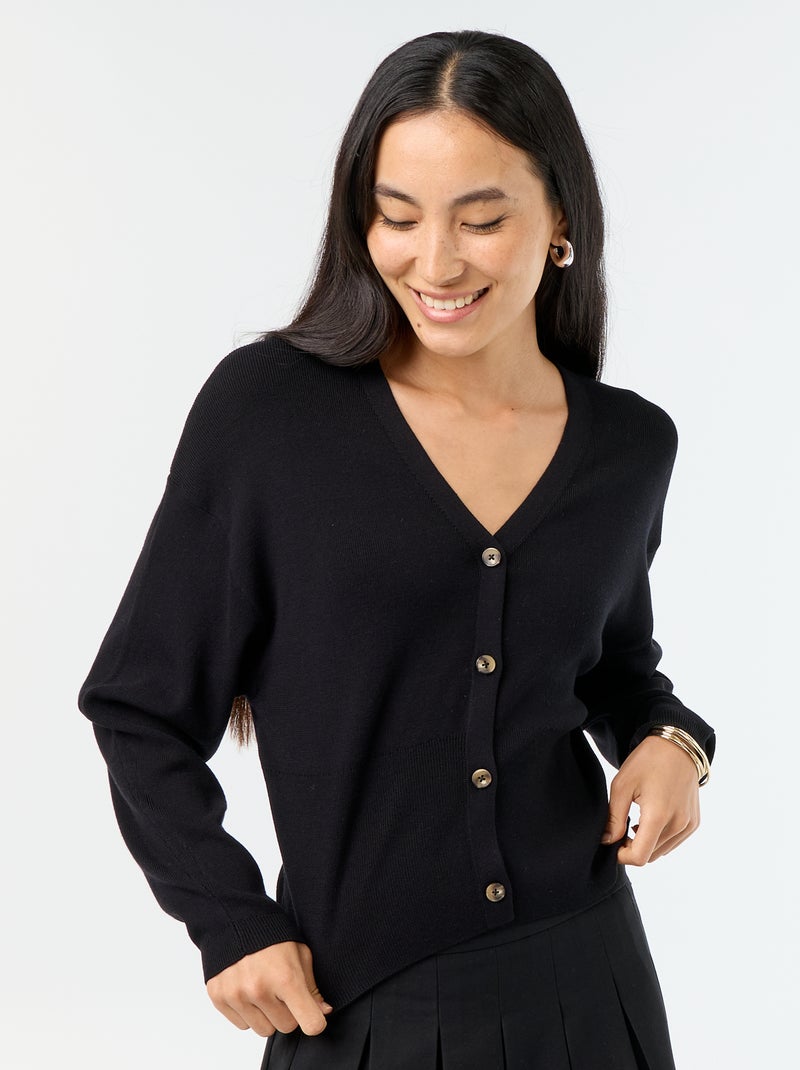 Cardigan cropped com botões Preto - Kiabi