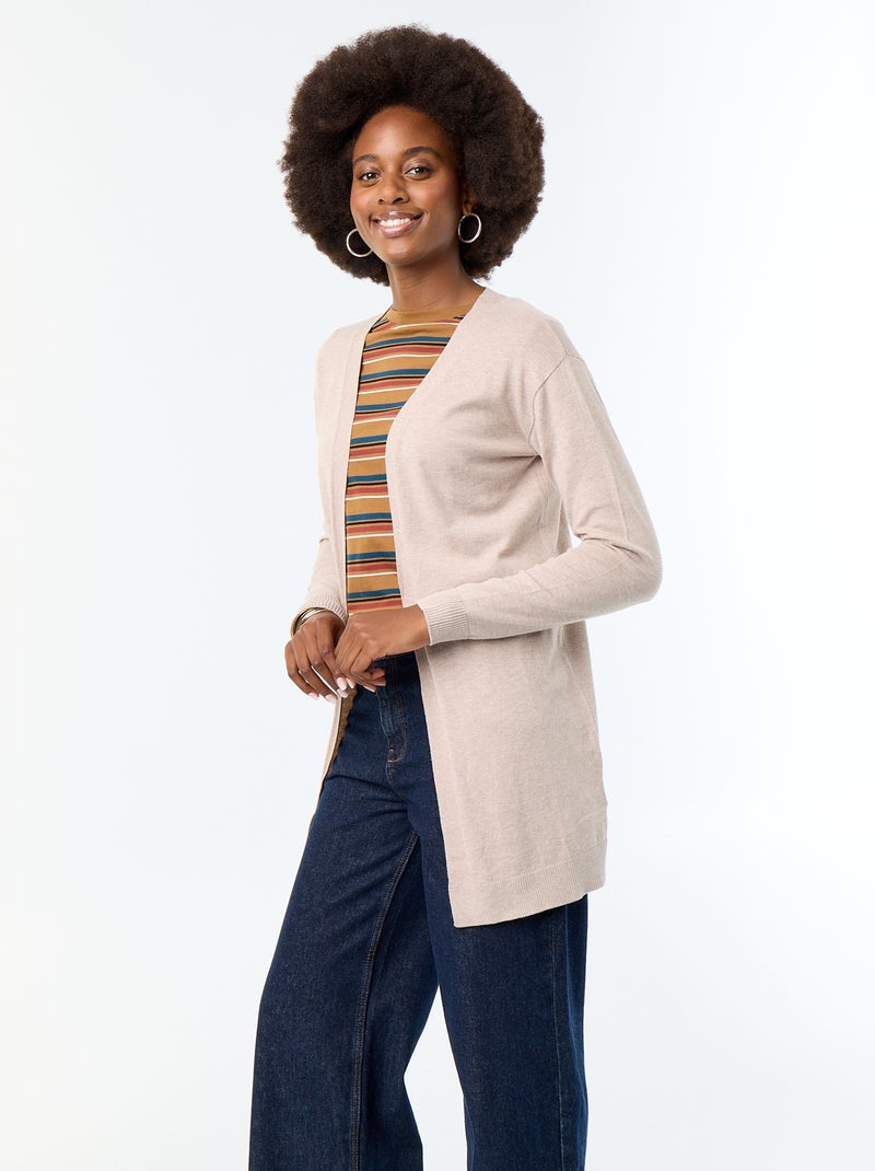 Cardigan curto aberto em malha de malha fina Bege - Kiabi