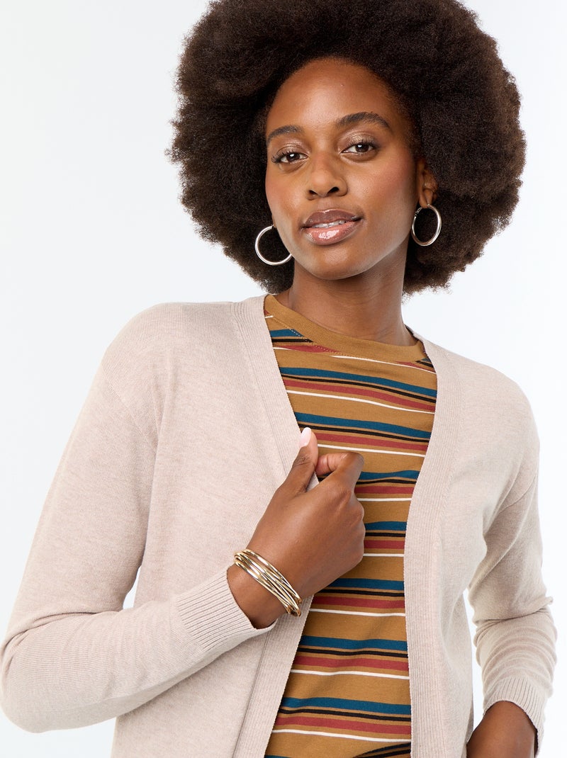 Cardigan curto aberto em malha de malha fina Bege - Kiabi