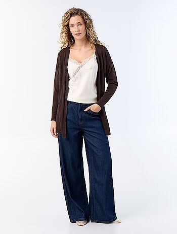 Cardigan curto aberto em malha de malha fina