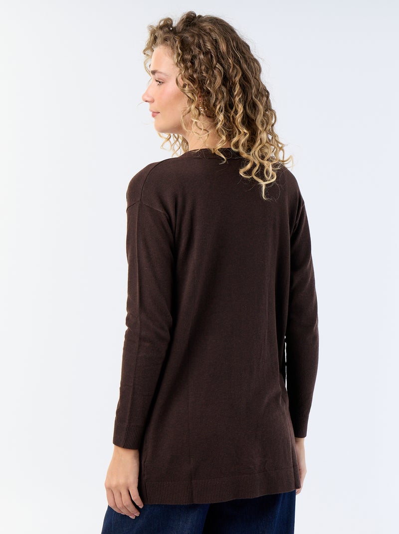 Cardigan curto aberto em malha de malha fina Castanho - Kiabi