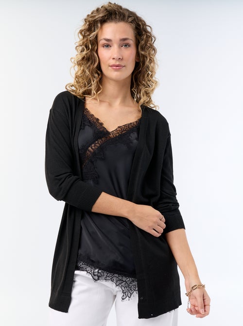 Cardigan curto aberto em malha de malha fina - Kiabi Cardigan curto aberto em malha de malha fina - Kiabi