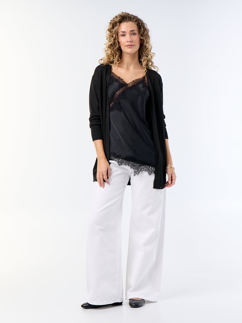 Cardigan curto aberto em malha de malha fina Preto - Kiabi