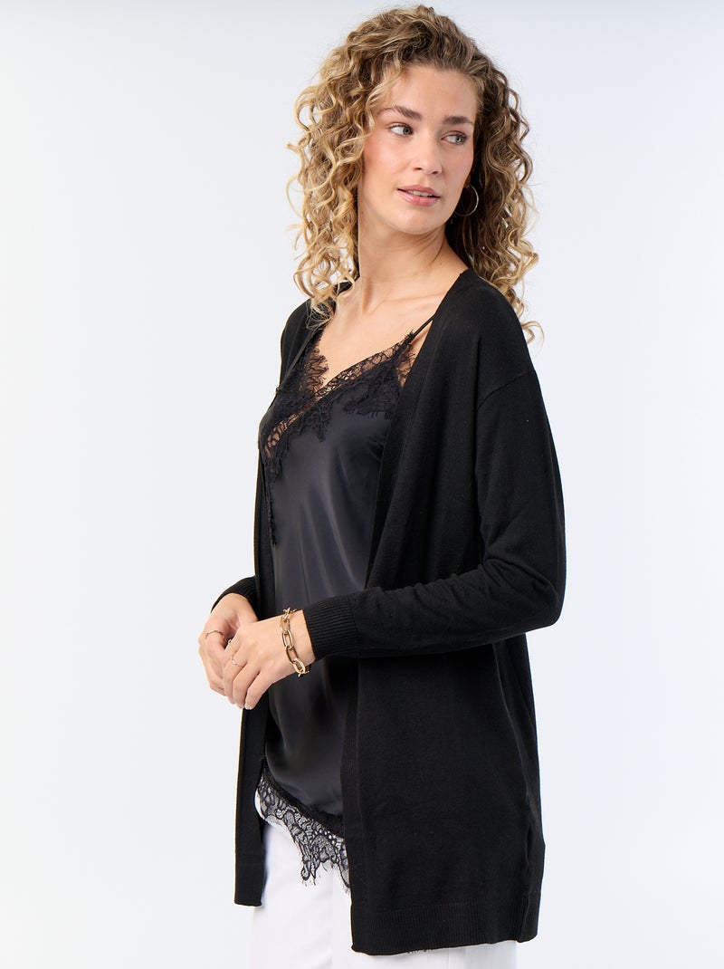 Cardigan curto aberto em malha de malha fina Preto - Kiabi