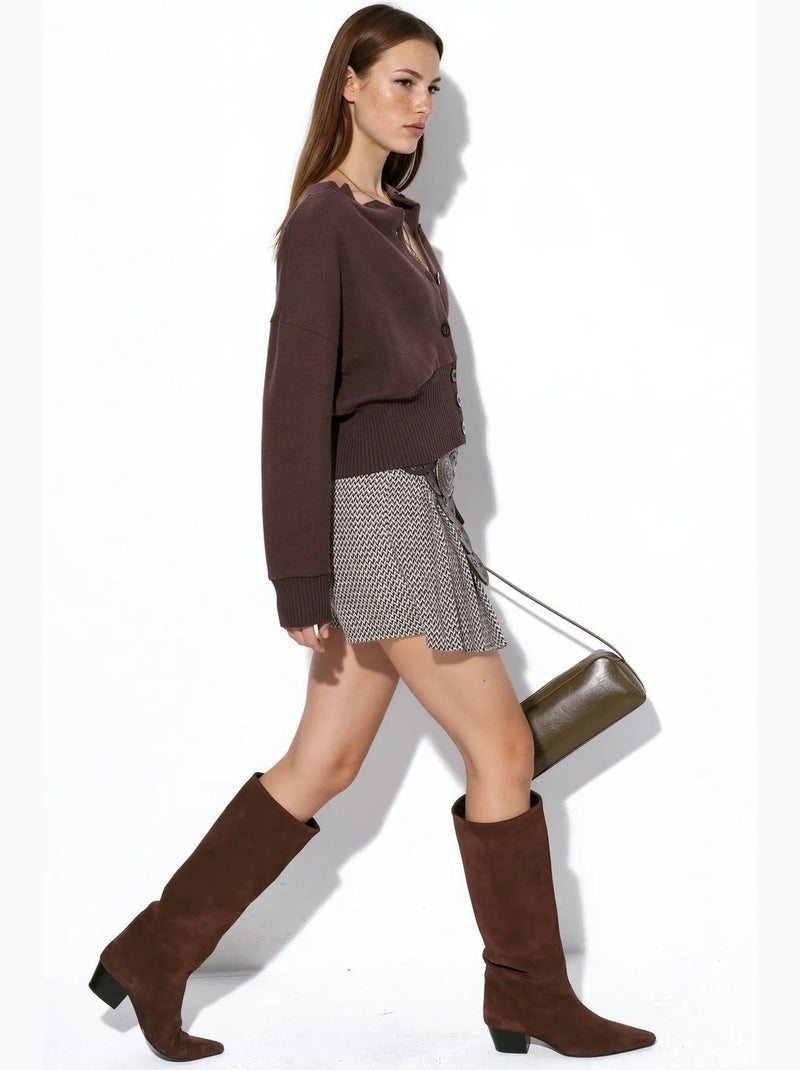 Cardigan curto canelado com botões busem Castanho-chocolate - Kiabi