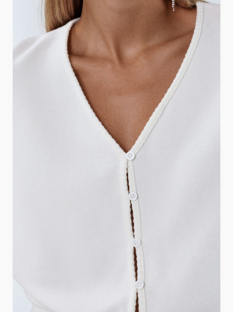 Cardigan curto canelado com decote em v busem Branco - Kiabi