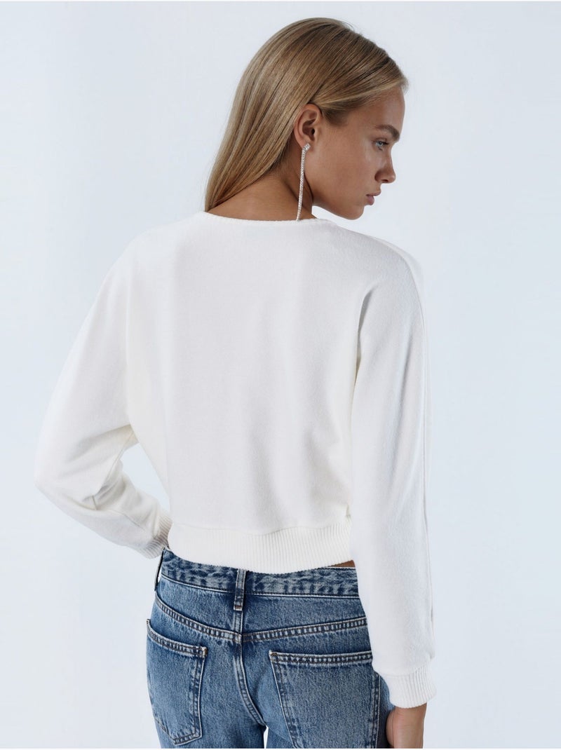 Cardigan curto canelado com decote em v busem Branco - Kiabi