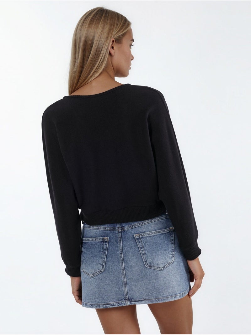 Cardigan curto canelado com decote em v busem Preto - Kiabi