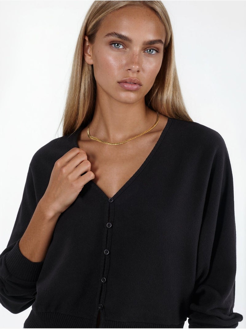 Cardigan curto canelado com decote em v busem Preto - Kiabi