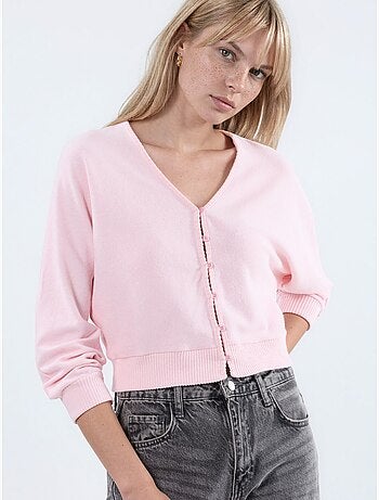 Cardigan curto canelado com decote em v busem