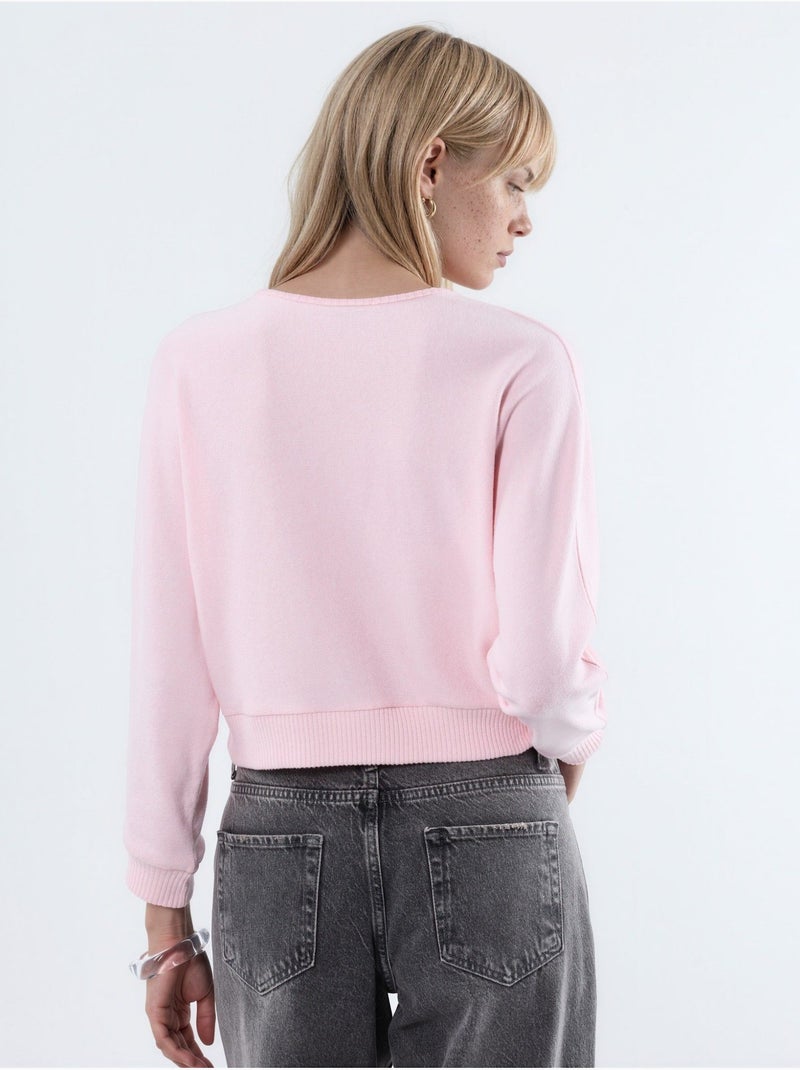 Cardigan curto canelado com decote em v busem Rosa-claro - Kiabi