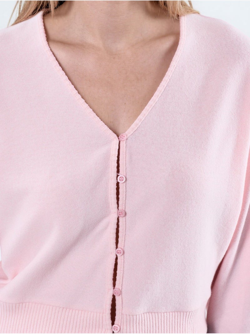 Cardigan curto canelado com decote em v busem Rosa-claro - Kiabi