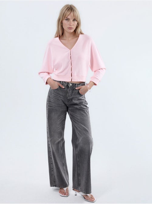 Cardigan curto canelado com decote em v busem - Kiabi Cardigan curto canelado com decote em v busem - Kiabi