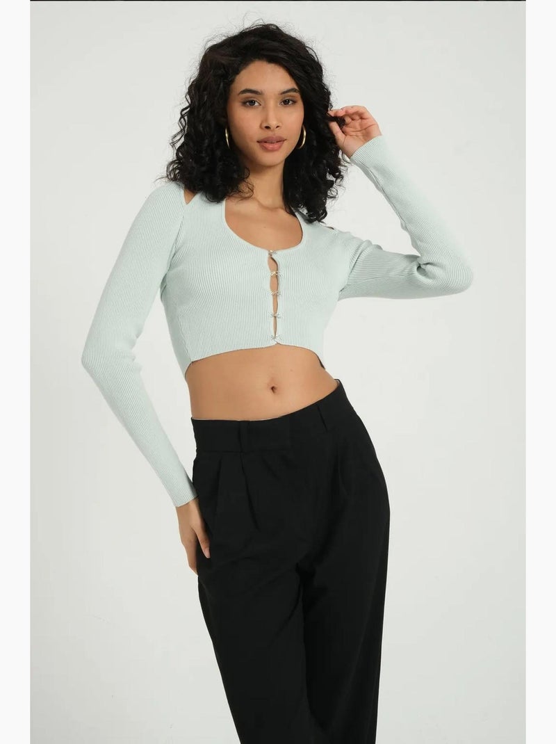 Cardigan curto com decote redondo e recorte nas costas hiccup Verde menta - Kiabi