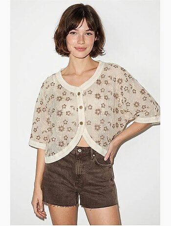 Cardigan curto jacquard floral lucci