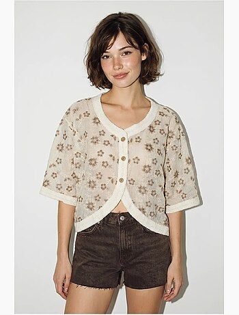 Cardigan curto jacquard floral lucci