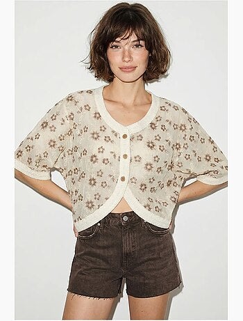 Cardigan curto jacquard floral lucci