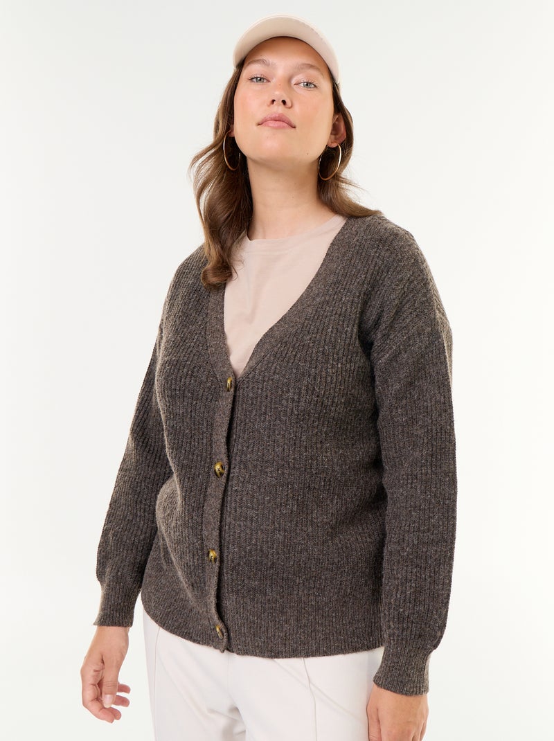 Cardigan de decote em V Castanho - Kiabi